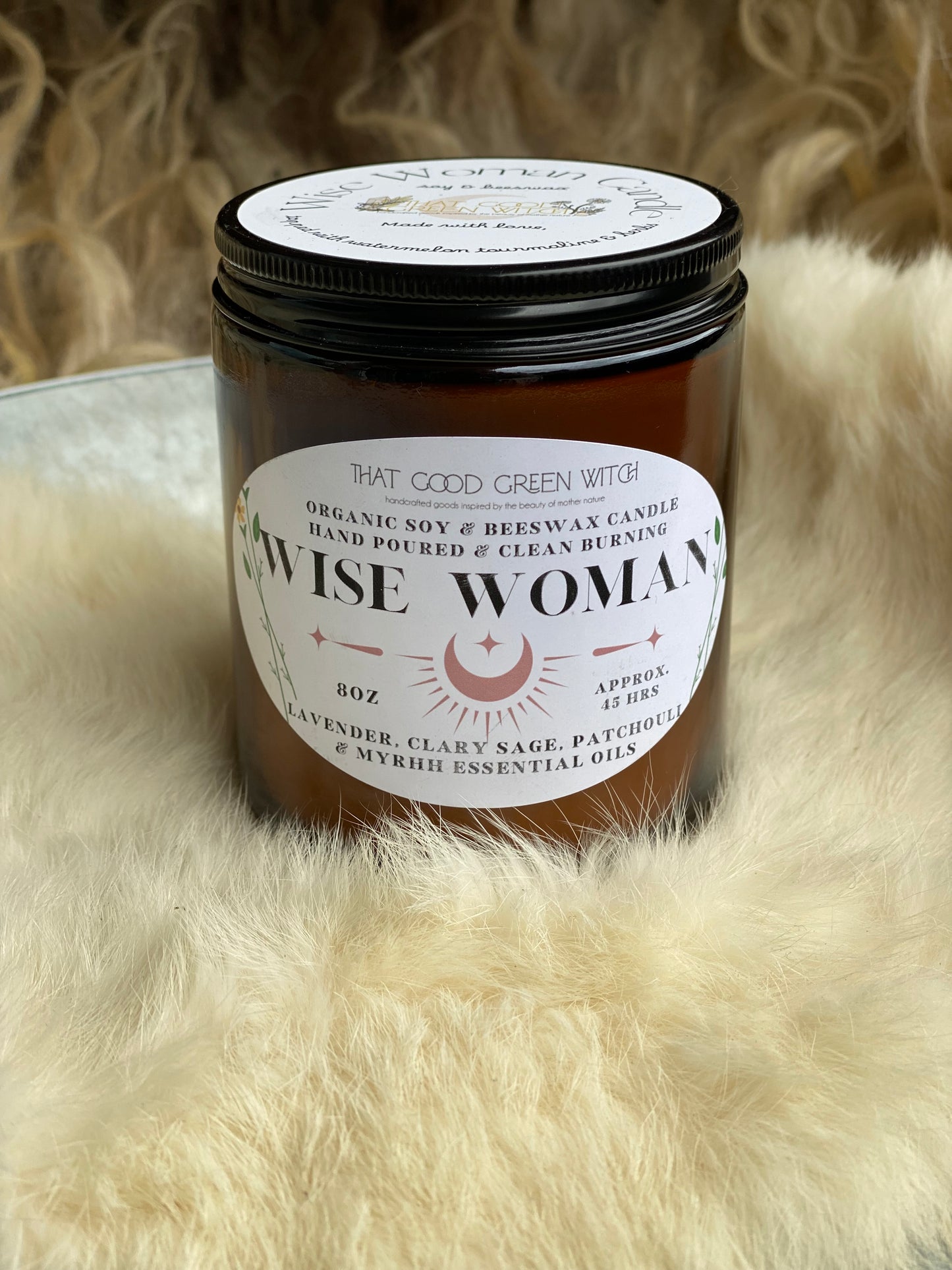 ‘Wise Woman’ amber glass jar candle