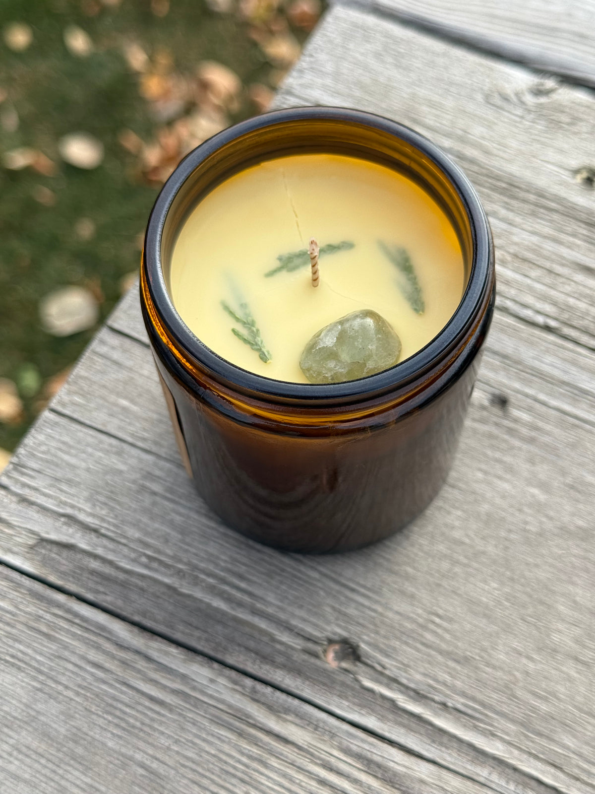 ‘Enchanted Woods’ amber glass jar candle