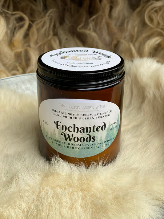 ‘Enchanted Woods’ amber glass jar candle