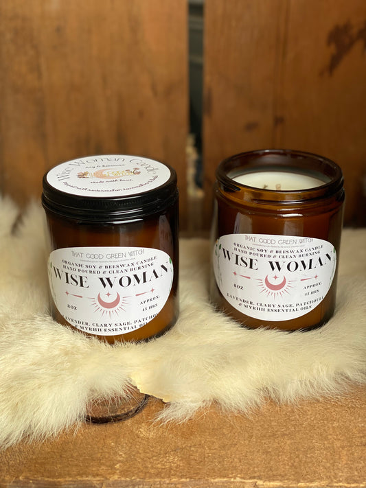‘Wise Woman’ amber glass jar candle
