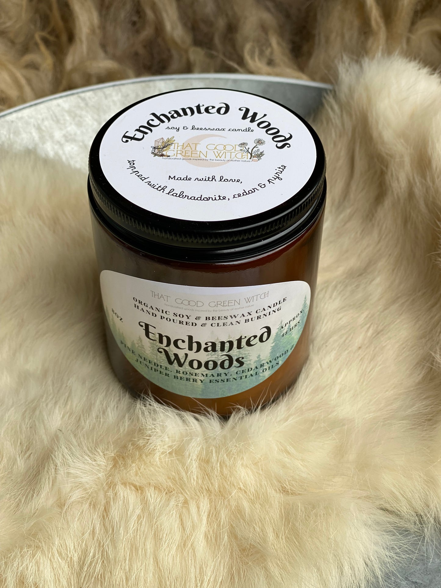 ‘Enchanted Woods’ amber glass jar candle