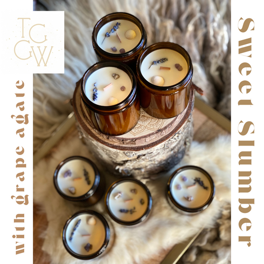 ‘Sweet Slumber’ amber glass jar Candle