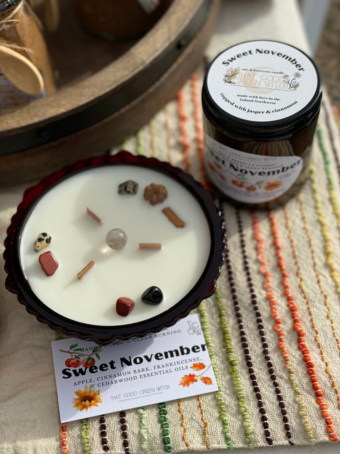 ‘Sweet November’ amber glass jar Candle