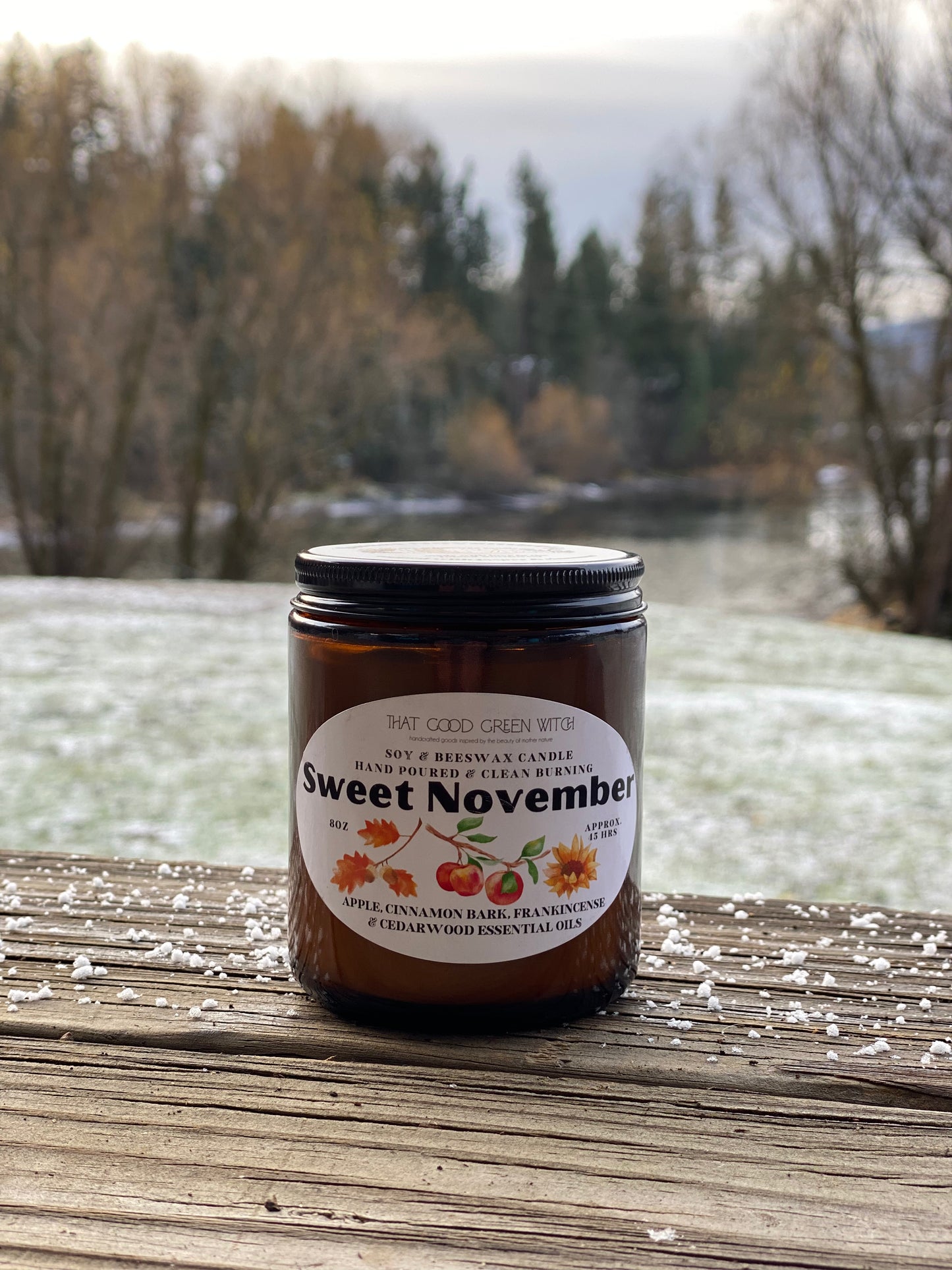 ‘Sweet November’ amber glass jar Candle