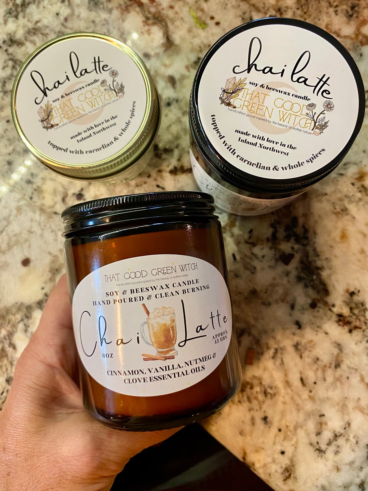 ‘Chai Latte’ amber glass jar candle