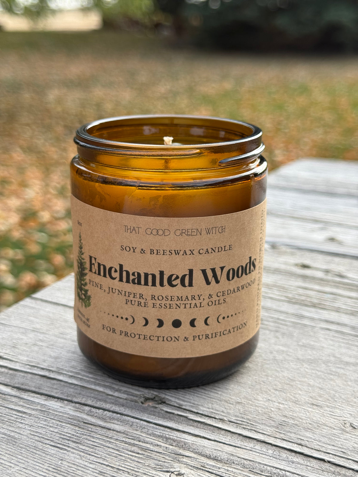 ‘Enchanted Woods’ amber glass jar candle