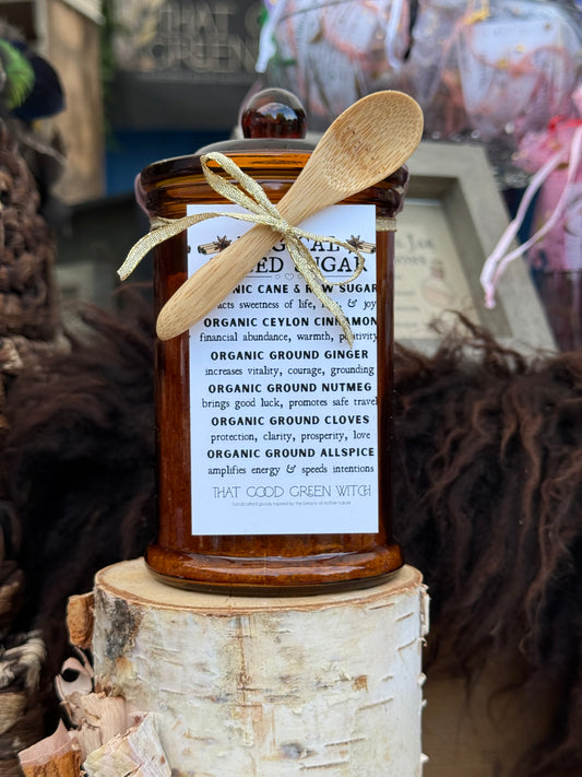 Magical Spiced Sugar ~ 10oz amber glass jar w/ wood spoon