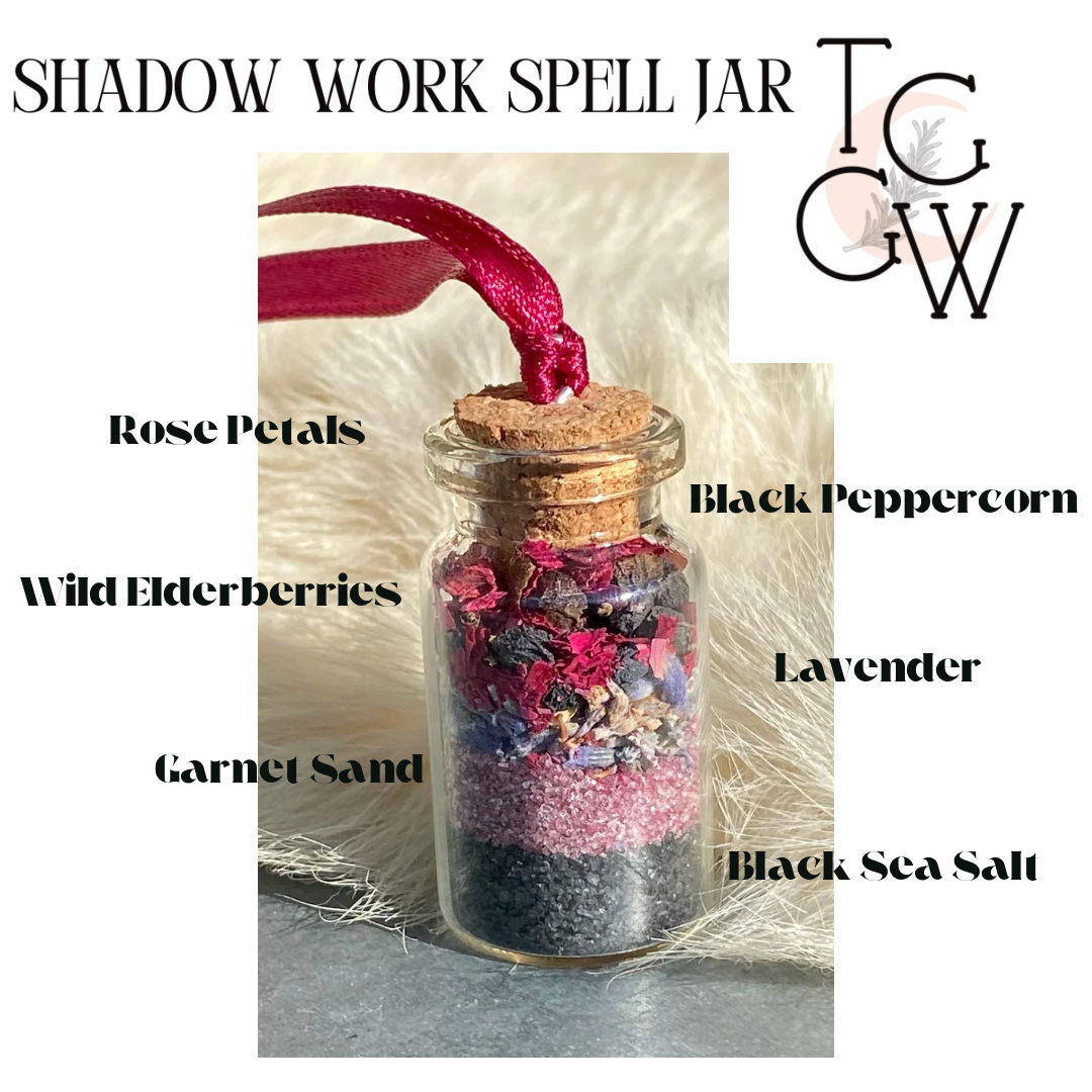 Shadow Work Spell Jar on satin ribbon