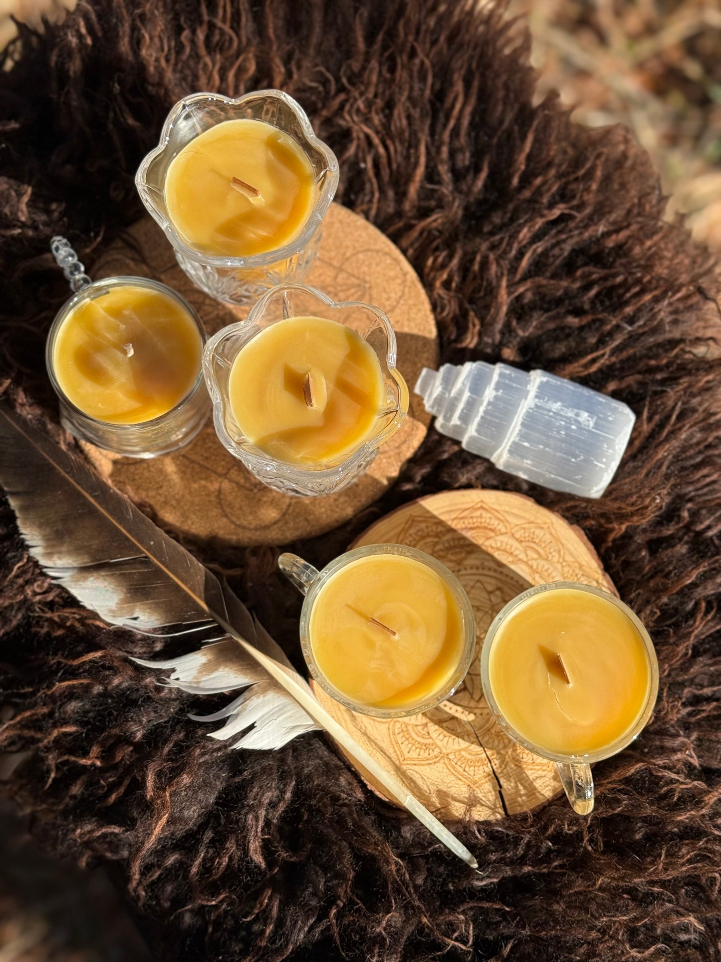 Local Beeswax Candle in Vintage Glassware