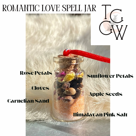 Romantic Love Spell Jar on satin ribbon