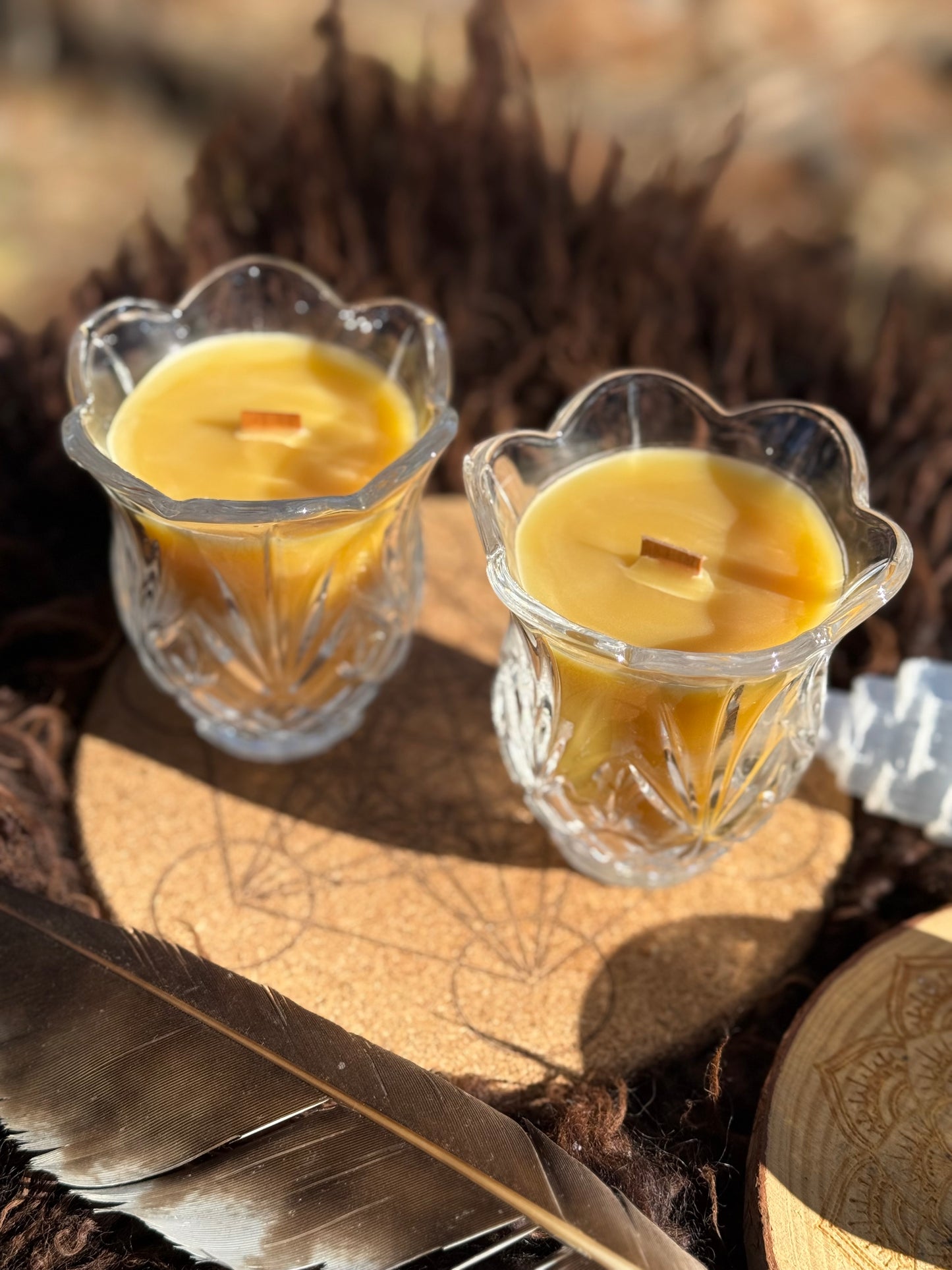 Local Beeswax Candle in Vintage Glassware