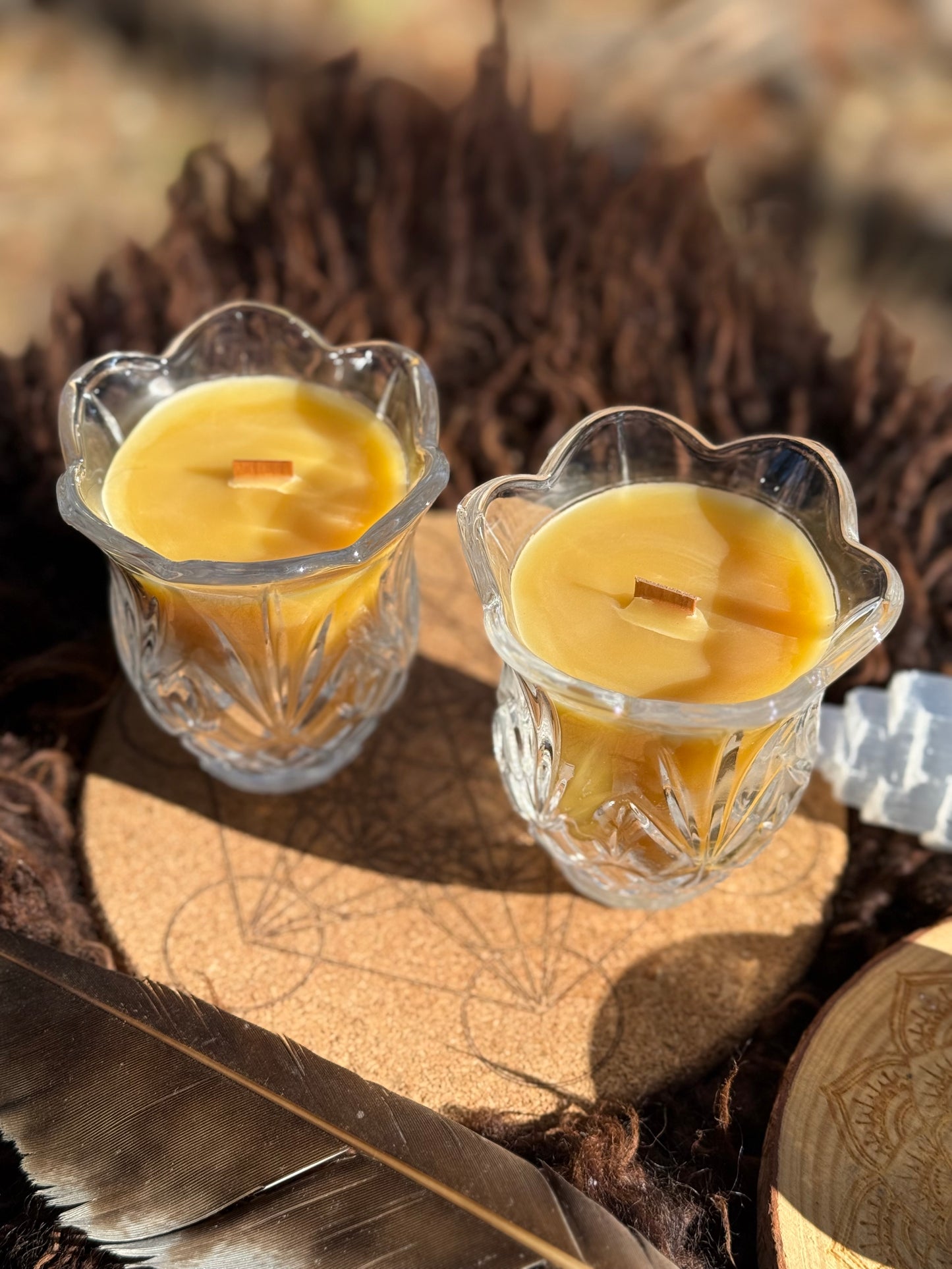 Local Beeswax Candle in Vintage Glassware