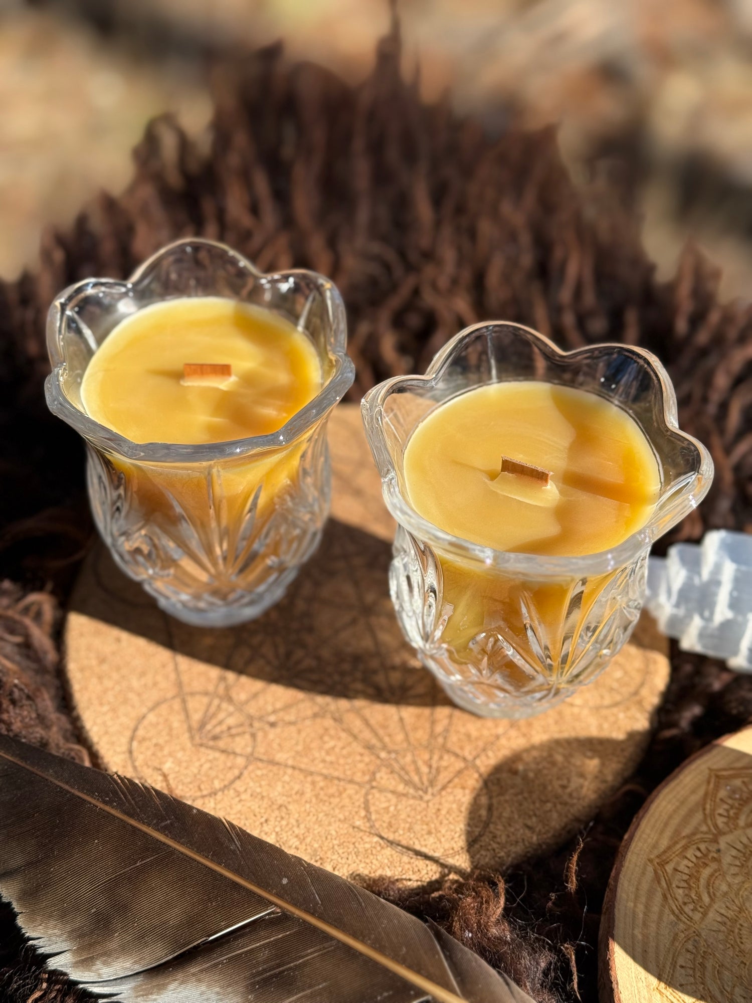 Local Beeswax Candle in Vintage Glassware