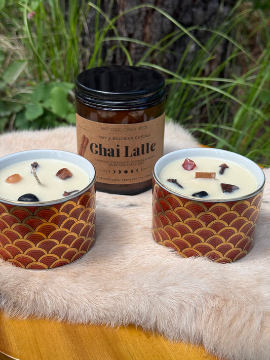 ‘Chai Latte’ amber glass jar candle