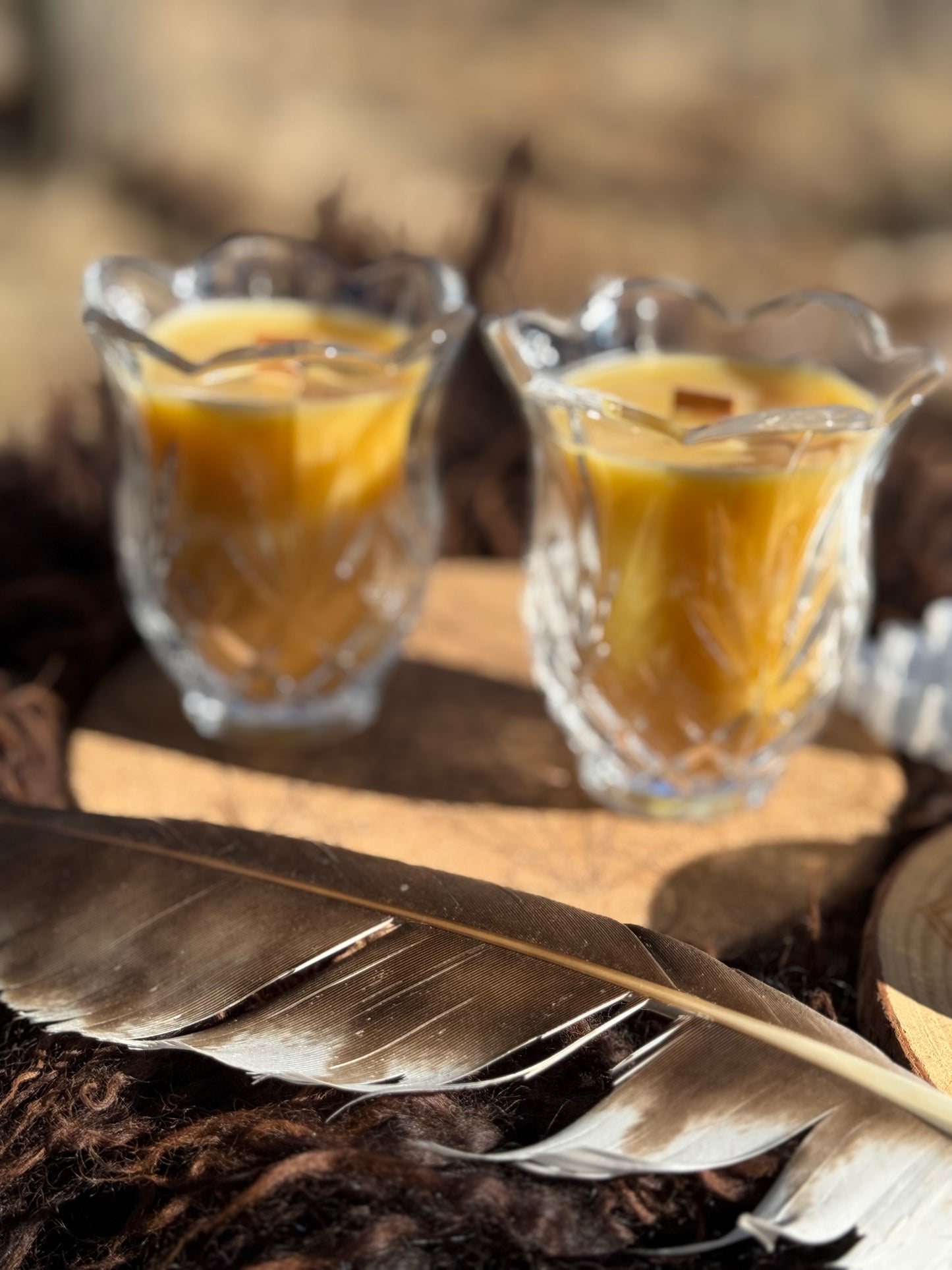 Local Beeswax Candle in Vintage Glassware