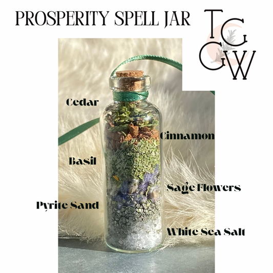 Prosperity Spell Jar on satin ribbon