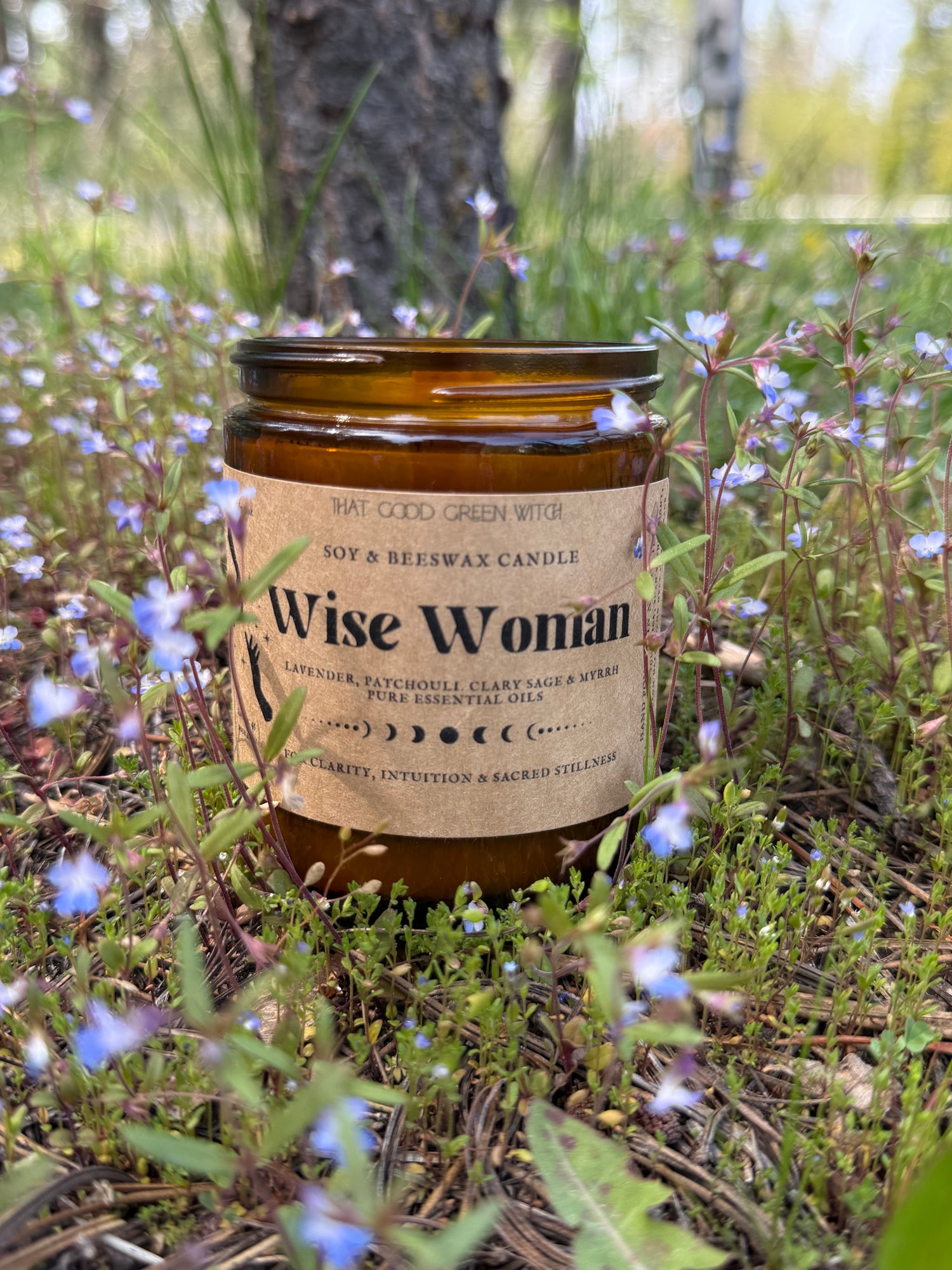 ‘Wise Woman’ amber glass jar candle