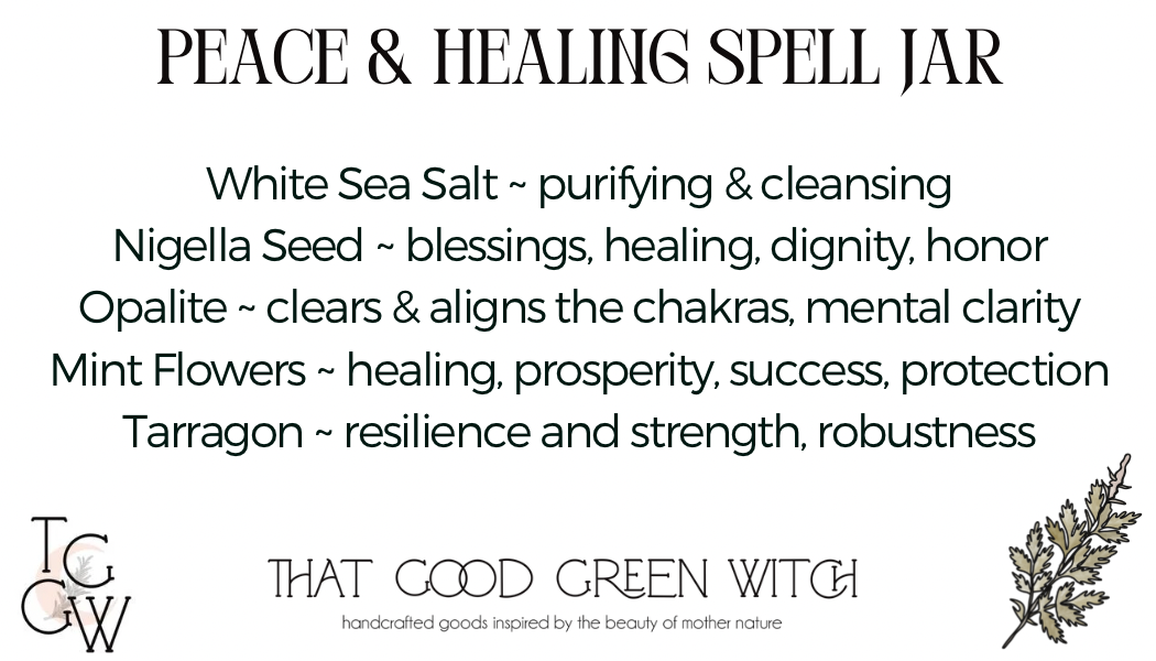 Peace & Healin Spell Jar (mini on ribbon)g